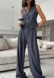 Women V-Neck Sleeveless Vest and Wide Leg Trousers Two Piece Set