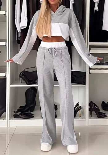 Women Color Block Long Sleeve Contrast Hoodies and Pants Two Piece Set