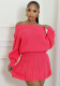 Women Fall Winter Casual Off Shoulder Solid Top and Pleated Skirt Two Piece Set
