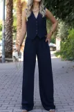 Women V-Neck Sleeveless Vest and Wide Leg Trousers Two Piece Set
