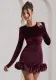 Women Fall Velvet Round Neck Pleated Long Sleeve Dress