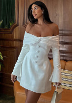 Women Sexy Off Shoulder Off-shoulder Bell Bottom Sleeve Dress