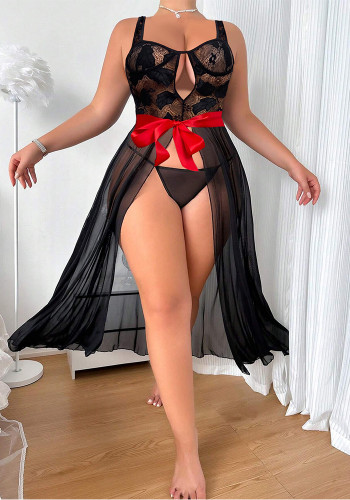 Plus Size Women Bow Lace sleeveless Dress Sexy Lingerie