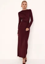 Women Solid Gathered Long Sleeve Elegant Maxi Dress