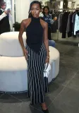 Women African Sleeveless Top and Striped Skirt Two Piece Set