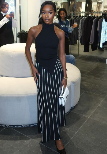 Women African Sleeveless Top and Striped Skirt Two Piece Set