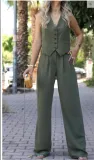 Women V-Neck Sleeveless Vest and Wide Leg Trousers Two Piece Set