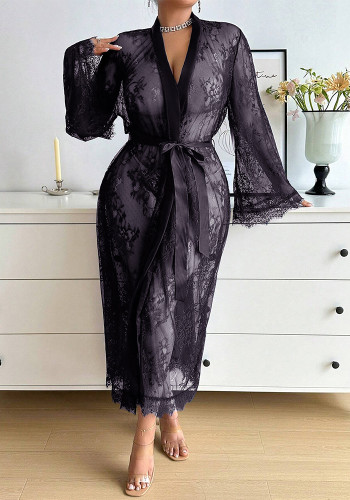 Plus Size Women Lace long sleeve Dress Sexy Lingerie
