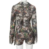 Fashion Women's Autumn Deep V Tight Fitting Camouflage Jumpsuit