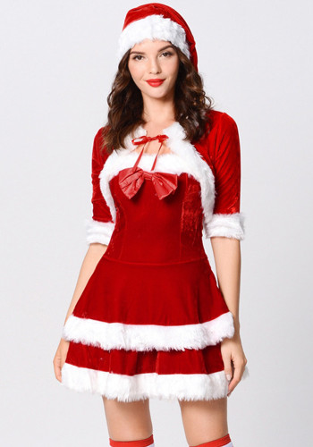 Red Christmas Costumes Shawl Nightclub Dress Set