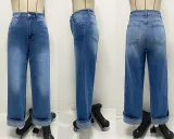 Spring High Waist  Elastic Straight Denim Pants For Women