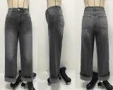 Spring High Waist  Elastic Straight Denim Pants For Women