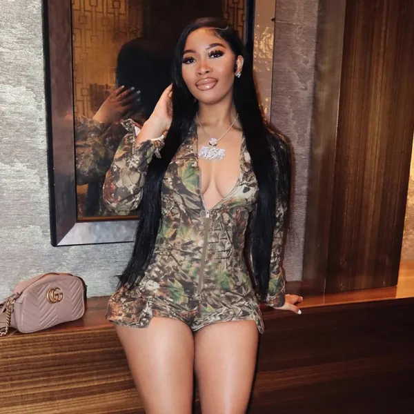 Fashion Women's Autumn Deep V Tight Fitting Camouflage Jumpsuit