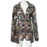 Fashion Women's Autumn Deep V Tight Fitting Camouflage Jumpsuit