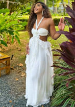 Women's Autumn Halter Neck Chic Strapless Low Back Long Dress