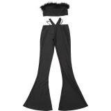 Autumn Fashion High Street Sexy Strapless Crop Top Low Waist Pants Two Piece Set