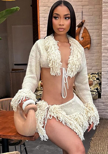 Autumn And Winter Sexy V-Neck Lace-Up Knitting Top Fashion Short Skirt Women's Two Piece Set