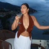 Women Solid Halter Neck Sexy Top