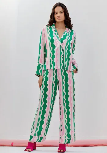 Women Long Sleeve Striped Pajama Set