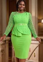 Women lace sleeve ruffle party Bodycon Dresses