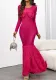 Women Mesh See-Through Round Neck Long Sleeve Patchwork Plush Fishtail Sexy Party Dress