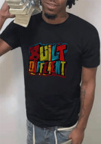 Men's Letter Print Round Neck Short Sleeve T-shirt