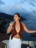 Women Solid Halter Neck Sexy Top