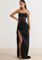 Women sexy See-Through Patchwork Strap Dress