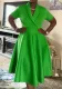 Plus Size Women Cross Turndown Collar Short Sleeve Solid Dress