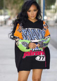 Women Letter Printed Contrast Long Sleeve T-Shirt Dress
