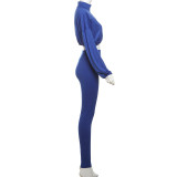 Spring And Autumn Sexy Drawstring Slim Waist Crop Top High Waist Tight Fitting Trousers Two Piece Set