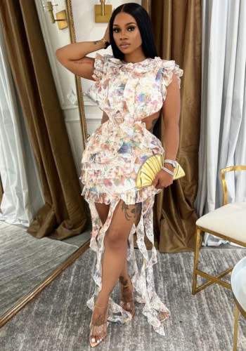 Women Wave Edge Ruffle Edge Dress