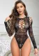 Nightclub Beaded Long Sleeve Low Back Jacquard Sexy Bodysuit Lingerie