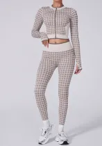 Women Houndstooth Yoga Sports Fitness Yoga Suit Two-Piece Set