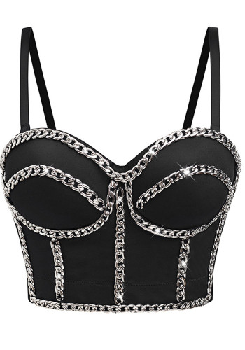 Women summer spaghetti strap adjustable chain decoration bra Top