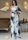 Summer U-Neck Printed Long-Sleeved Bell Bottom Sleeve Fashionable Slim Women's Dress
