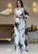 Summer U-Neck Printed Long-Sleeved Bell Bottom Sleeve Fashionable Slim Women's Dress