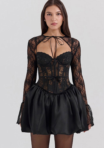 Women Autumn Sexy Lace Lace-Up Dress
