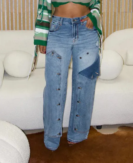 Women Patchwork Trendy Removable Denim Pants