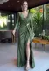 Summer V-Neck Solid Color Long-Sleeved Slim Women's Long Dress