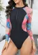 Surfing Suit Swimming Triangle One-Piece Diving Suit Long Sleeve Printed Zipper Women Swimsuit