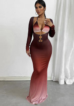 Women Fall Sexy Halter Neck Long Sleeve Hollow Top and Dress Two-Piece Set