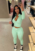 Women Fall and Winter Feminine Crop Long Sleeve Top and Long Pants Two-Piece Set