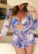 Leaf Print Bikini Lace-Up Slim Waist Long Sleeve Chiffon Cover Up Three-Piece Women Swimsuit