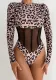 Leopard Print Slim Fit Long Sleeve Bodysuit Sexy See-Through Top