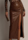 Women's Clothing Solid Color High Waist Slim Slit Leather Skirt