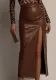 Women's Clothing Solid Color High Waist Slim Slit Leather Skirt