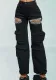 Women Hollow Diamond Cargo Elastic Denim Pants