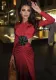 Women's Autumn And Winter Sexy Chic Flower Decoration Hollow Pleated Long Sleeve Dress