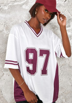 Women Autumn Street Casual Sports Style Printed Contrast Short Sleeve T-Shirt